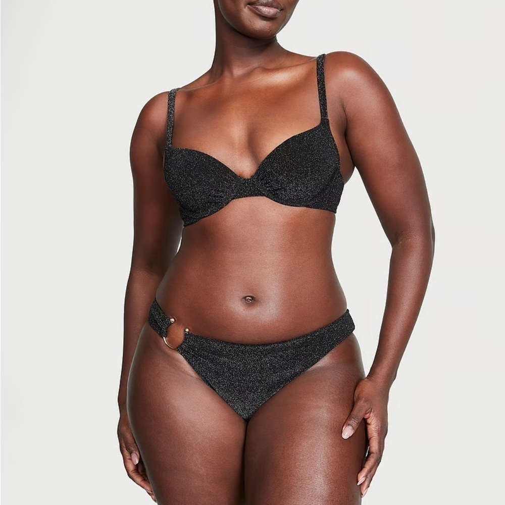VS Shimmer Icon Push-Up Bikini Top Black Sparkle underwire 36DDD‎ supportive